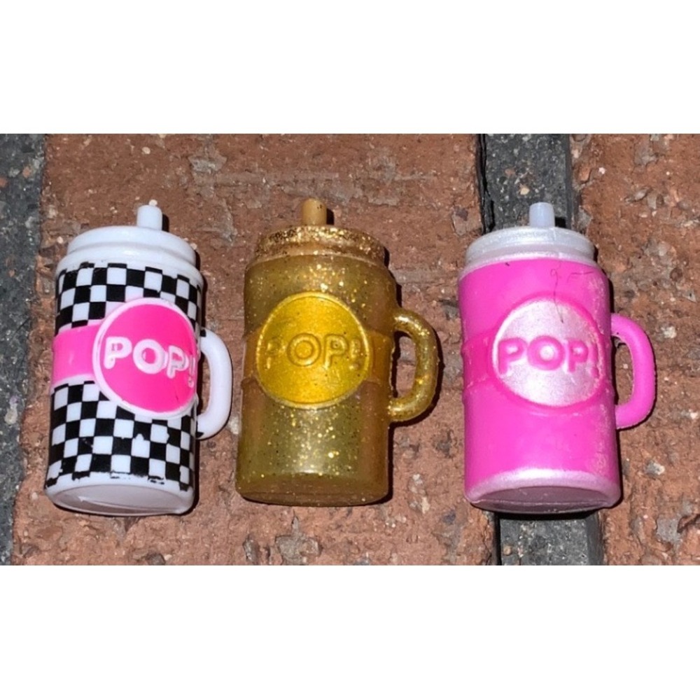 LOL Surprise Doll Accessories Lot 3 Soda Pop Bottles Pink Gold Glitter Checkered